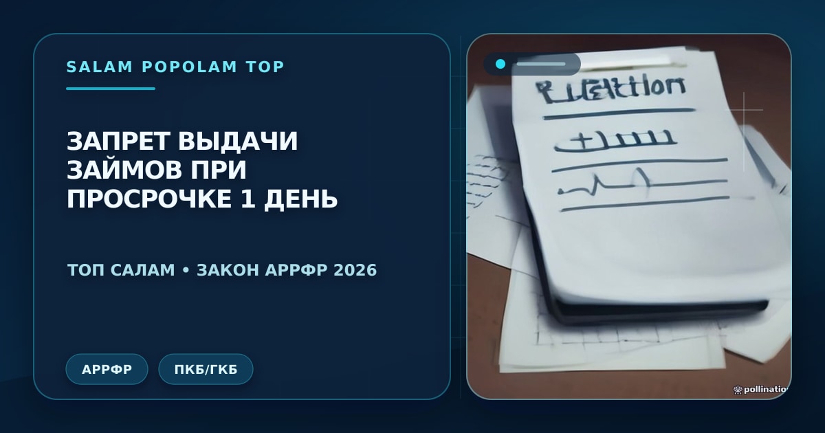 Редакционная обложка: документ АРРФР с печатью «отказано в выдаче займа», тёплый жёлтый фон, иконка щита и калькулятора
