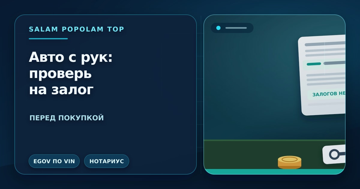 Редакционная иллюстрация: проверка автомобиля на залог перед покупкой — документ на машину с отметкой проверки, ключи и экран с результатом реестра, без людей