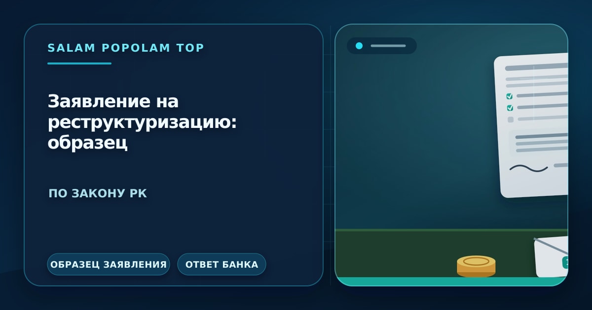 Редакционная иллюстрация: заявление о реструктуризации кредита с реквизитами, конверт для отправки в банк и чек-лист документов