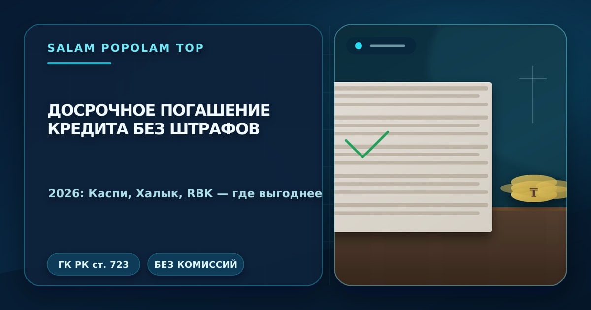 Редакционная обложка Салам Пополам Топ: Досрочное погашение кредита без штрафов в 2026 — где выгоднее